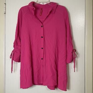 IC by connie K hot pink button down tunic shirt gauze top medium